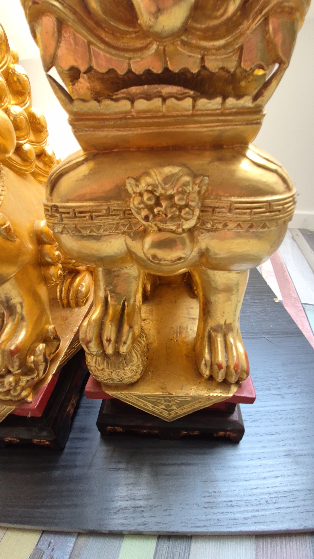 Pair of Chinese Giltwood Guardian Lions (Shi) - view 3