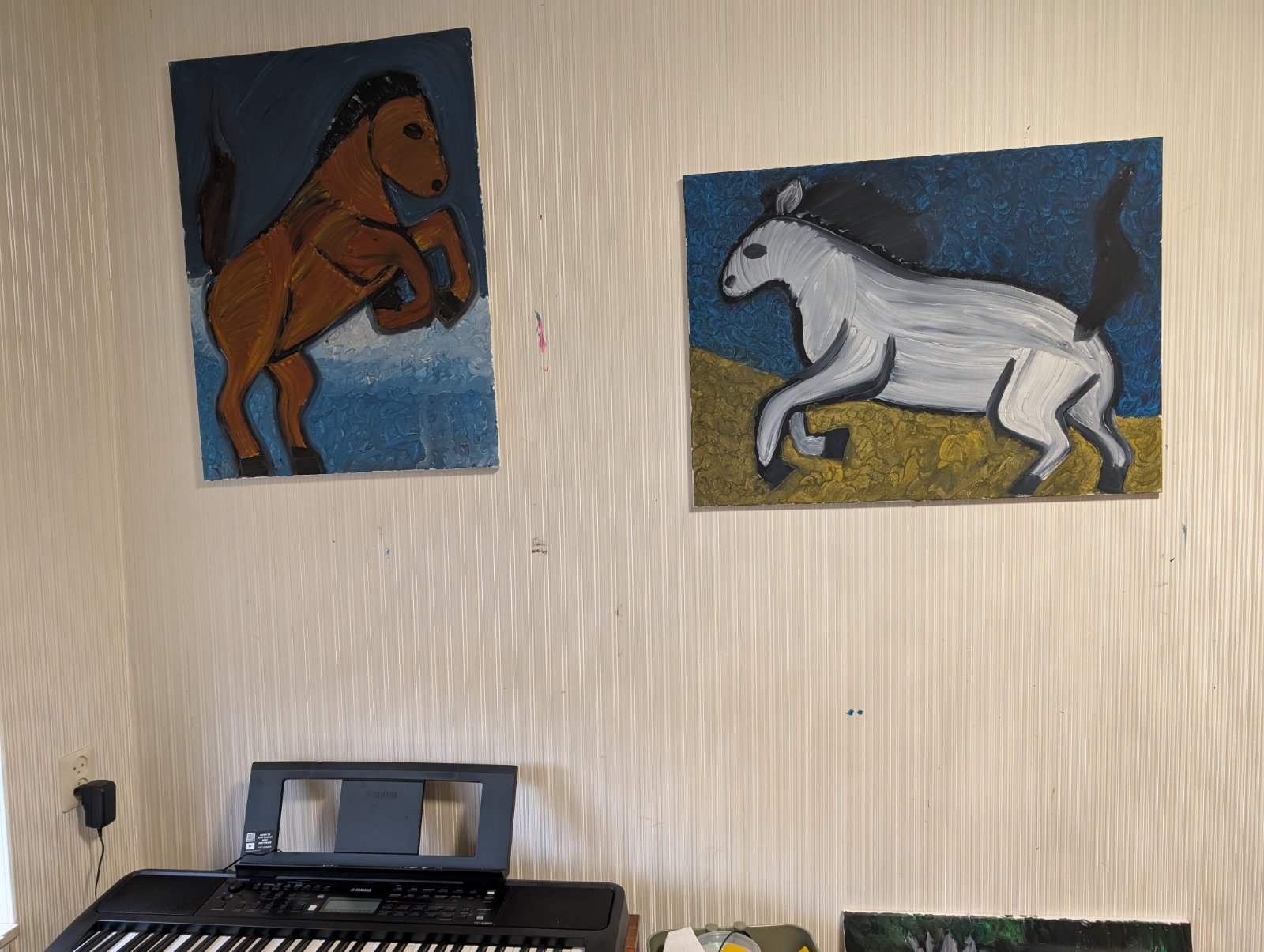 Pair of Folk Art Style Horse Paintings - art collectible