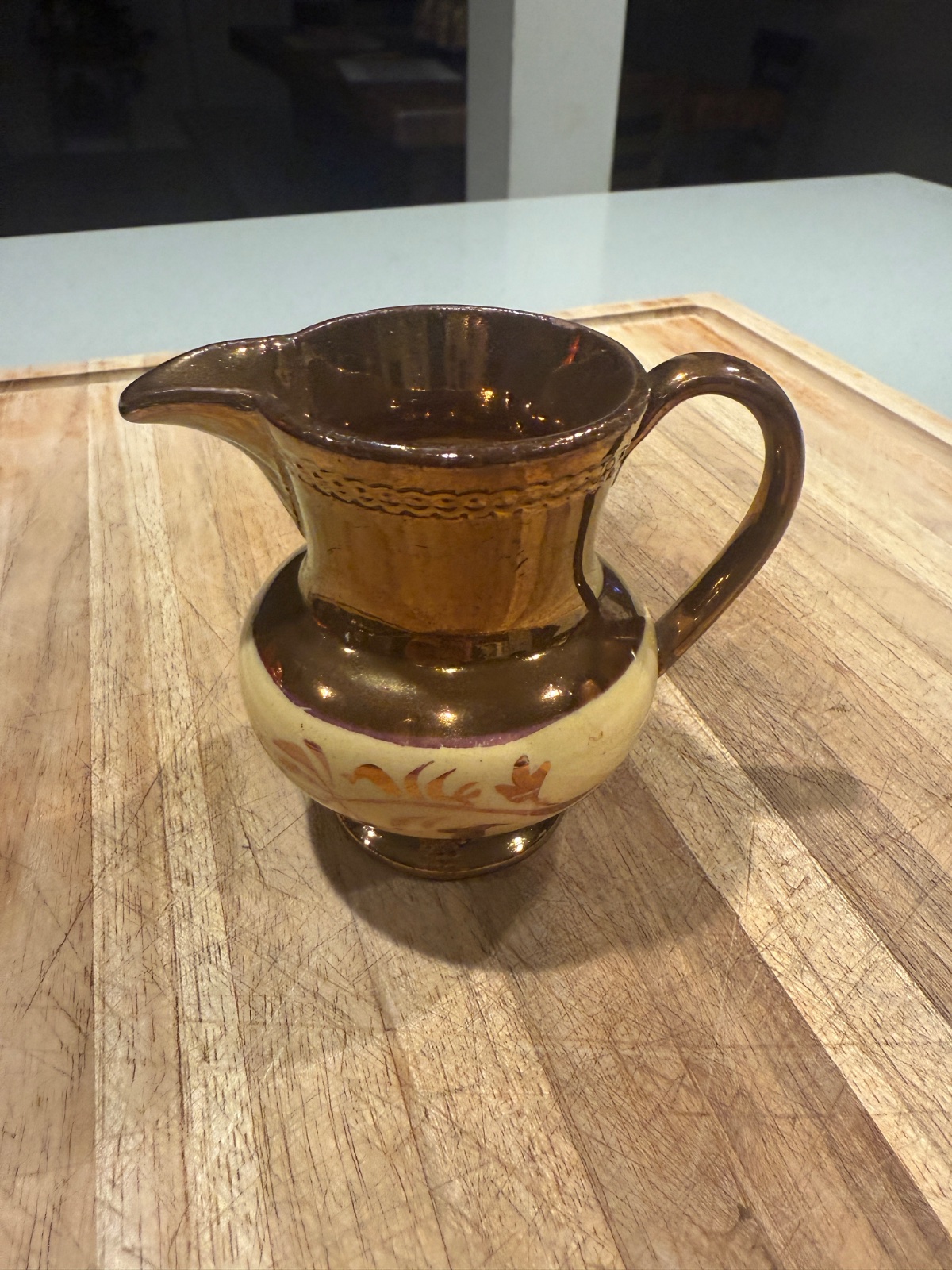 Copper Lustre Creamer with Enamelled Band - ceramics collectible