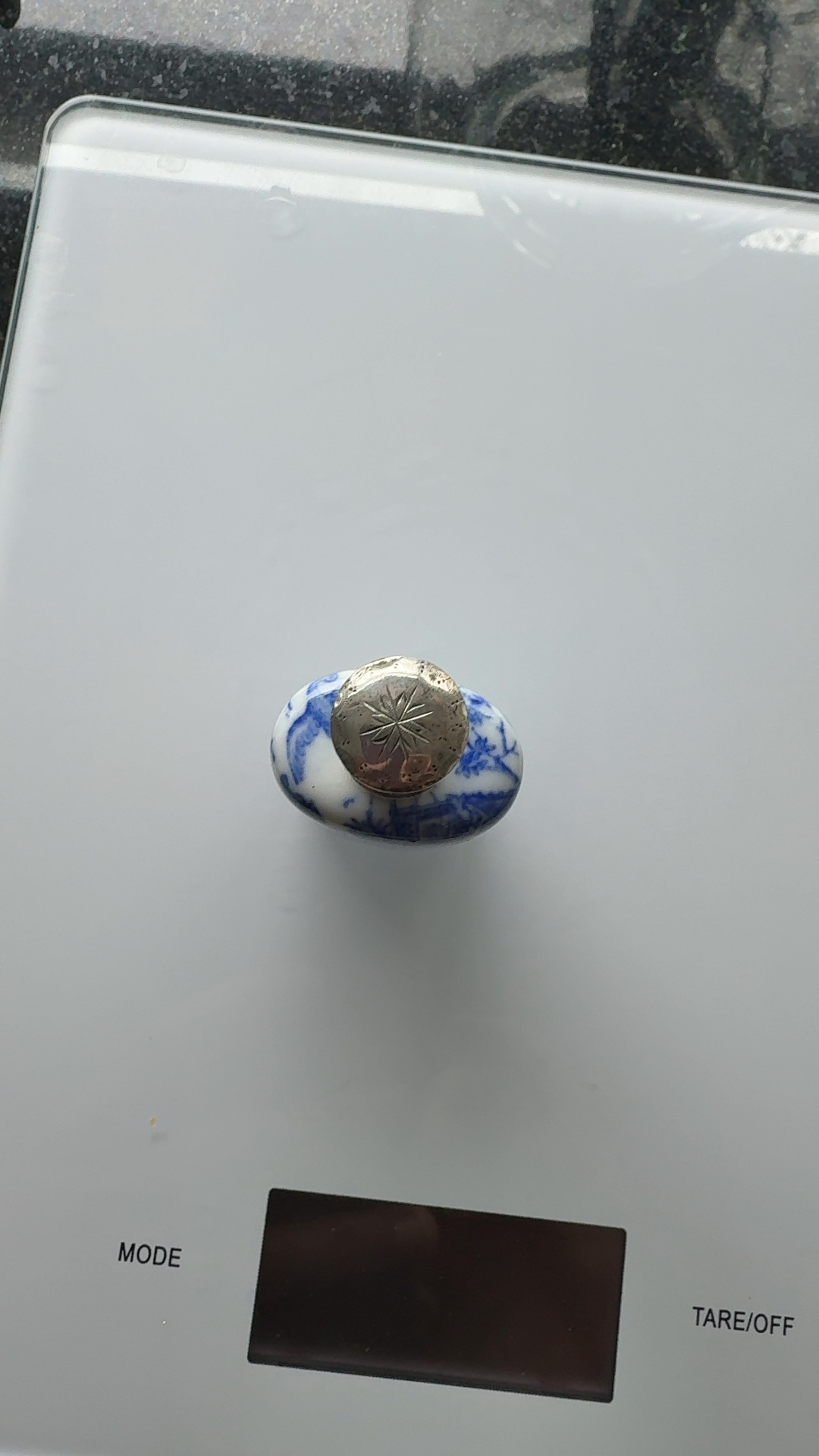 Blue and White Ceramic Scent Bottle with Silver Mounts - view 2