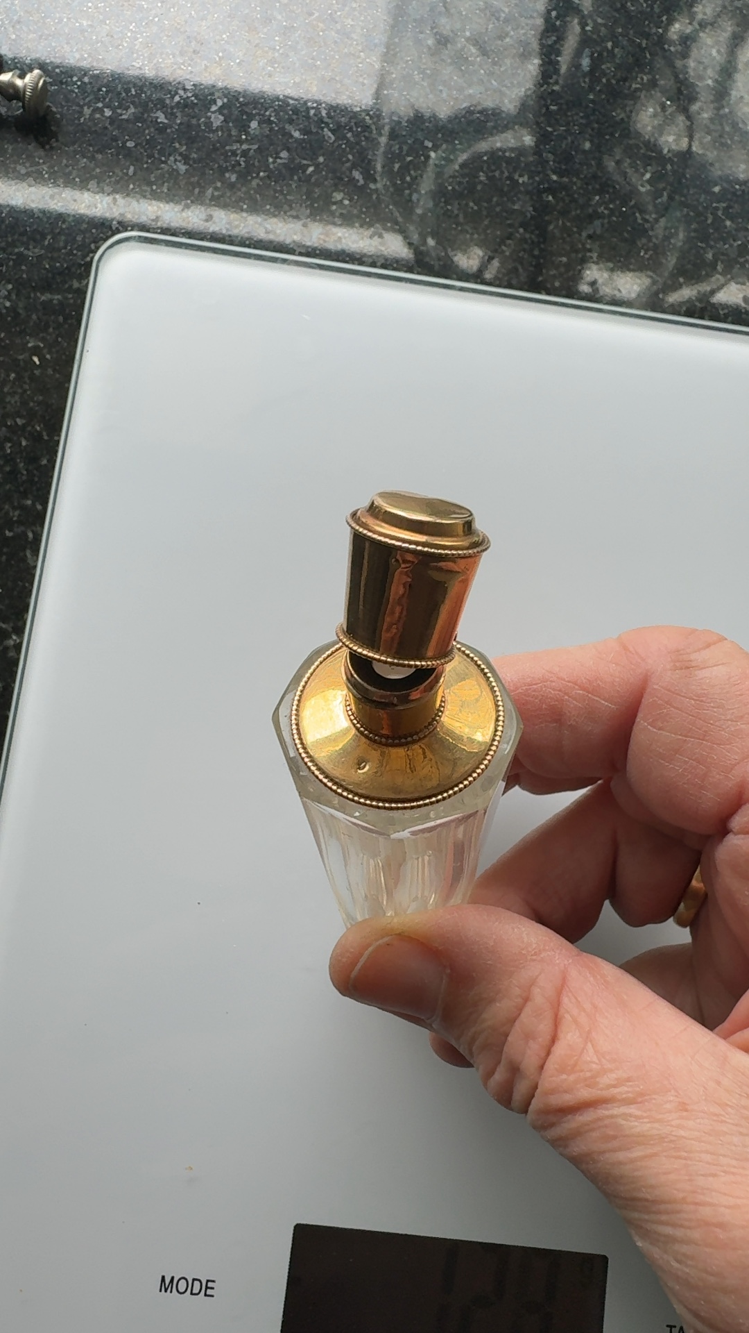 Octagonal Cut Glass Scent Bottle with Gilt Metal Mount - view 2