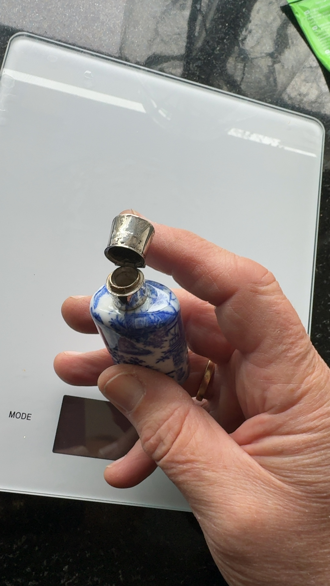 Blue and White Ceramic Scent Bottle with Silver Mounts - view 3