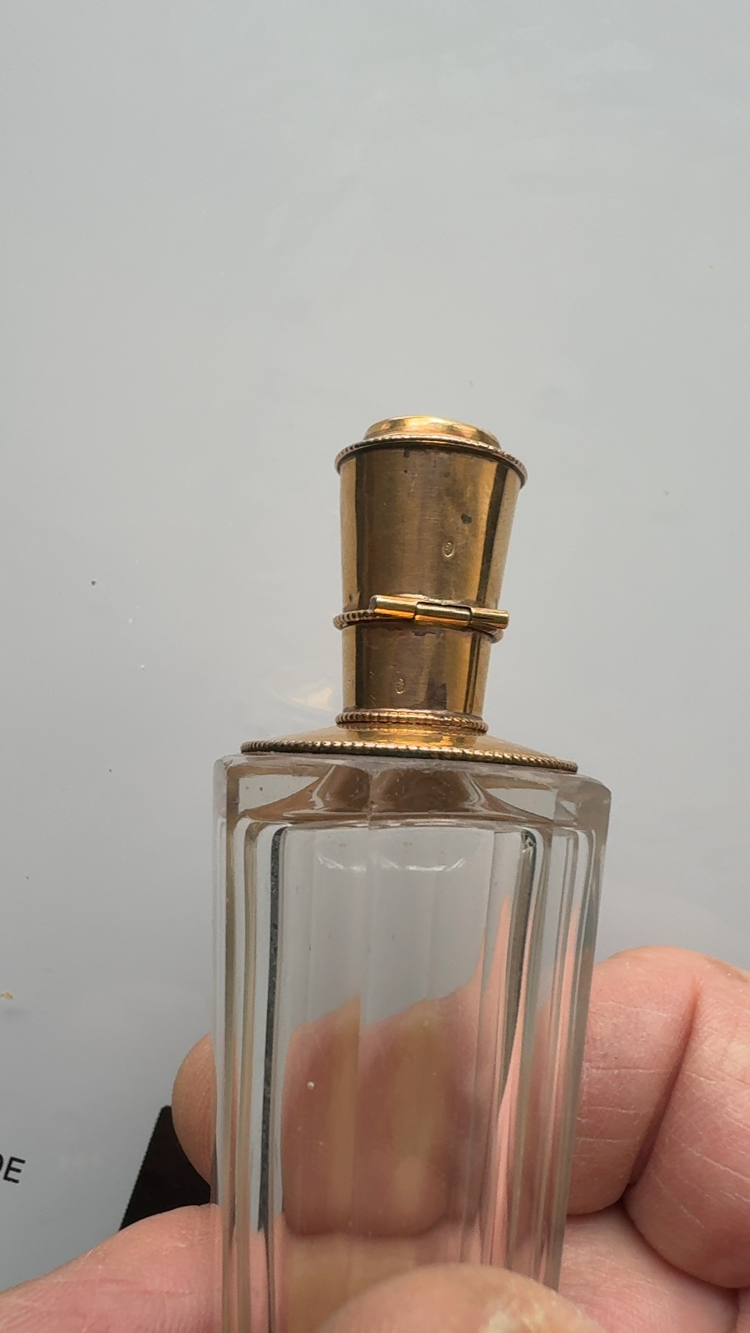 Octagonal Cut Glass Scent Bottle with Gilt Metal Mount - view 3