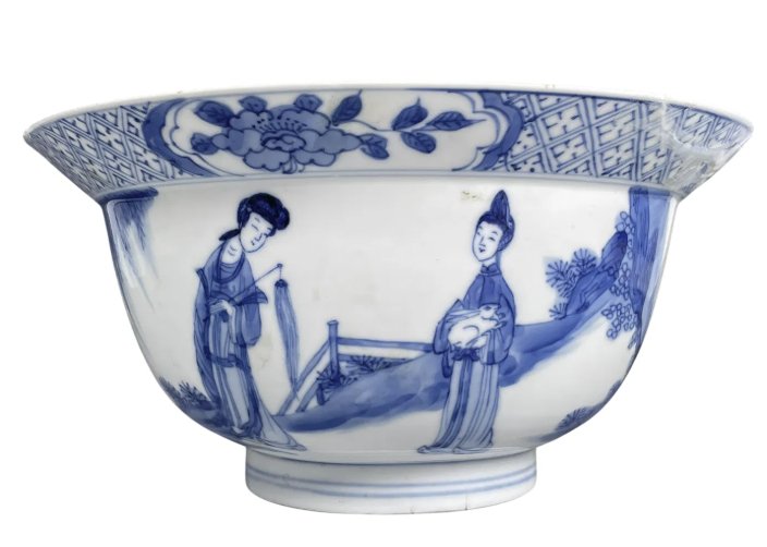 Chinese Blue and White 'Long Eliza' Bowl, Kangxi Mark and Period - ceramics collectible