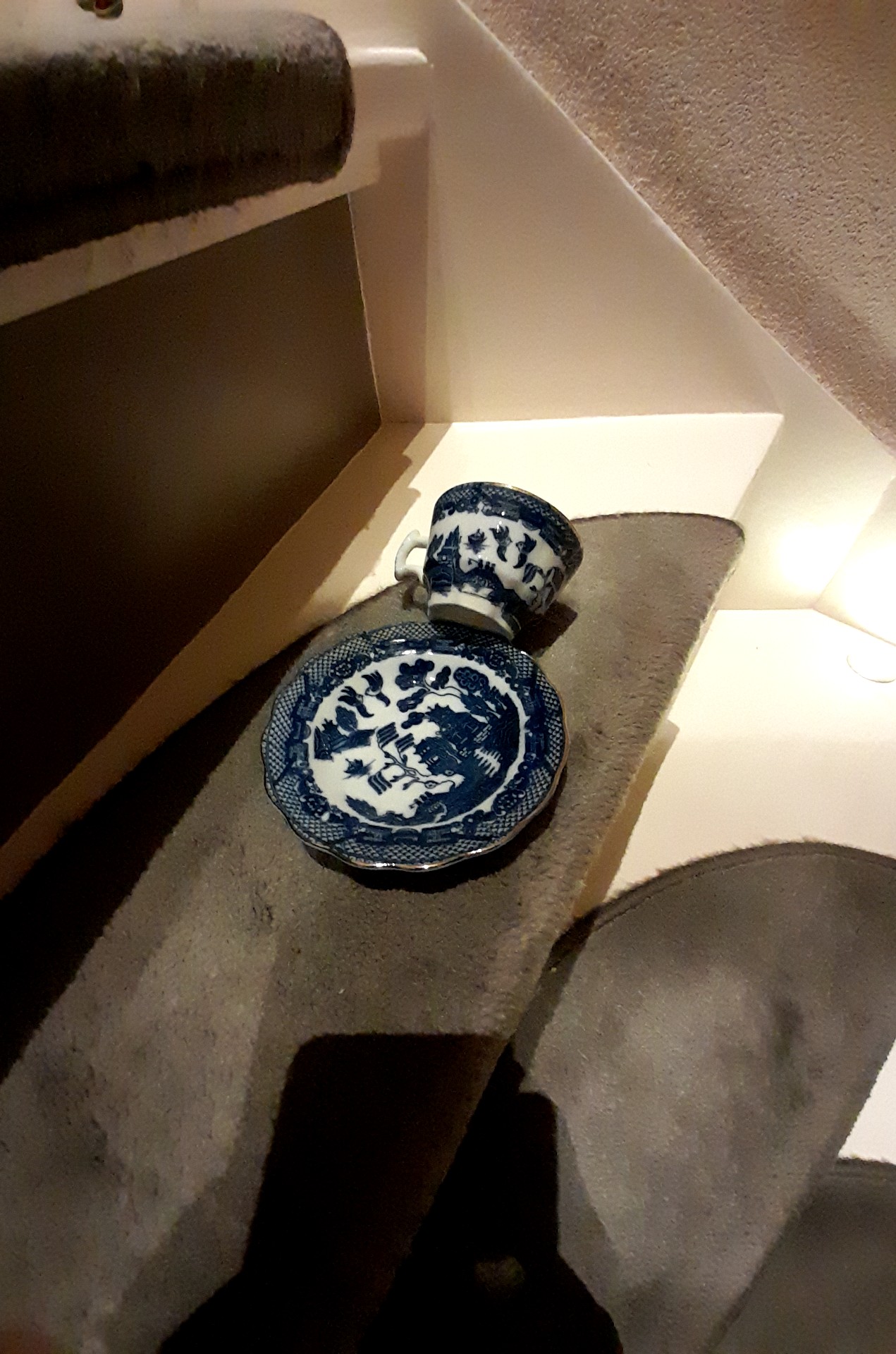 English Blue Willow Transferware Teacup and Saucer - view 3