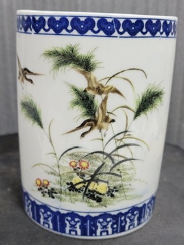 Modern Chinese Porcelain Brush Pot with Apocryphal Qianlong Mark - ceramics collectible