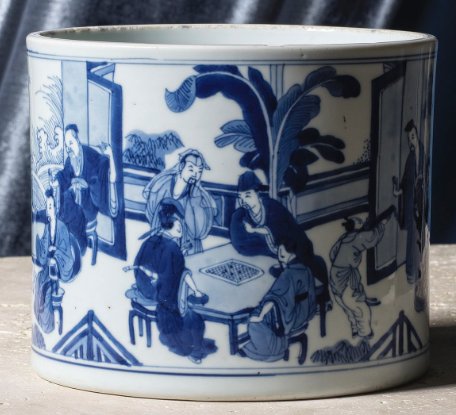 Chinese Blue and White Porcelain Brush Pot (Bitong) - ceramics collectible
