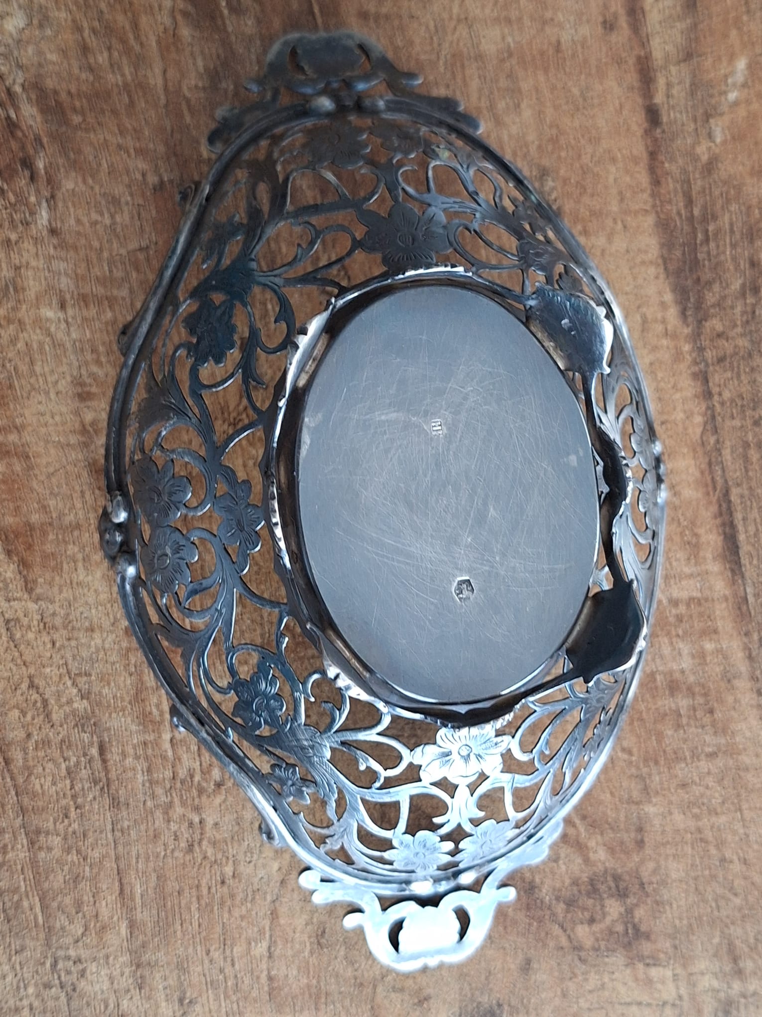Pierced Silver-Plated Basket or Dish with Floral Motif - view 2