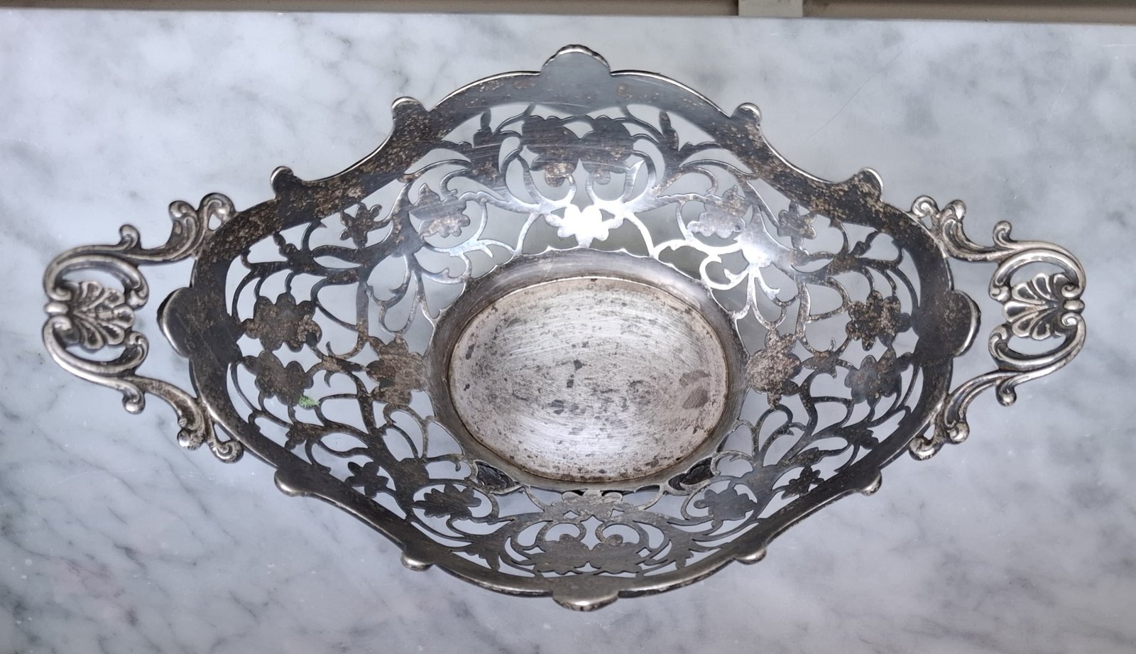 Pierced Silver-Plated Basket or Dish with Floral Motif - view 3