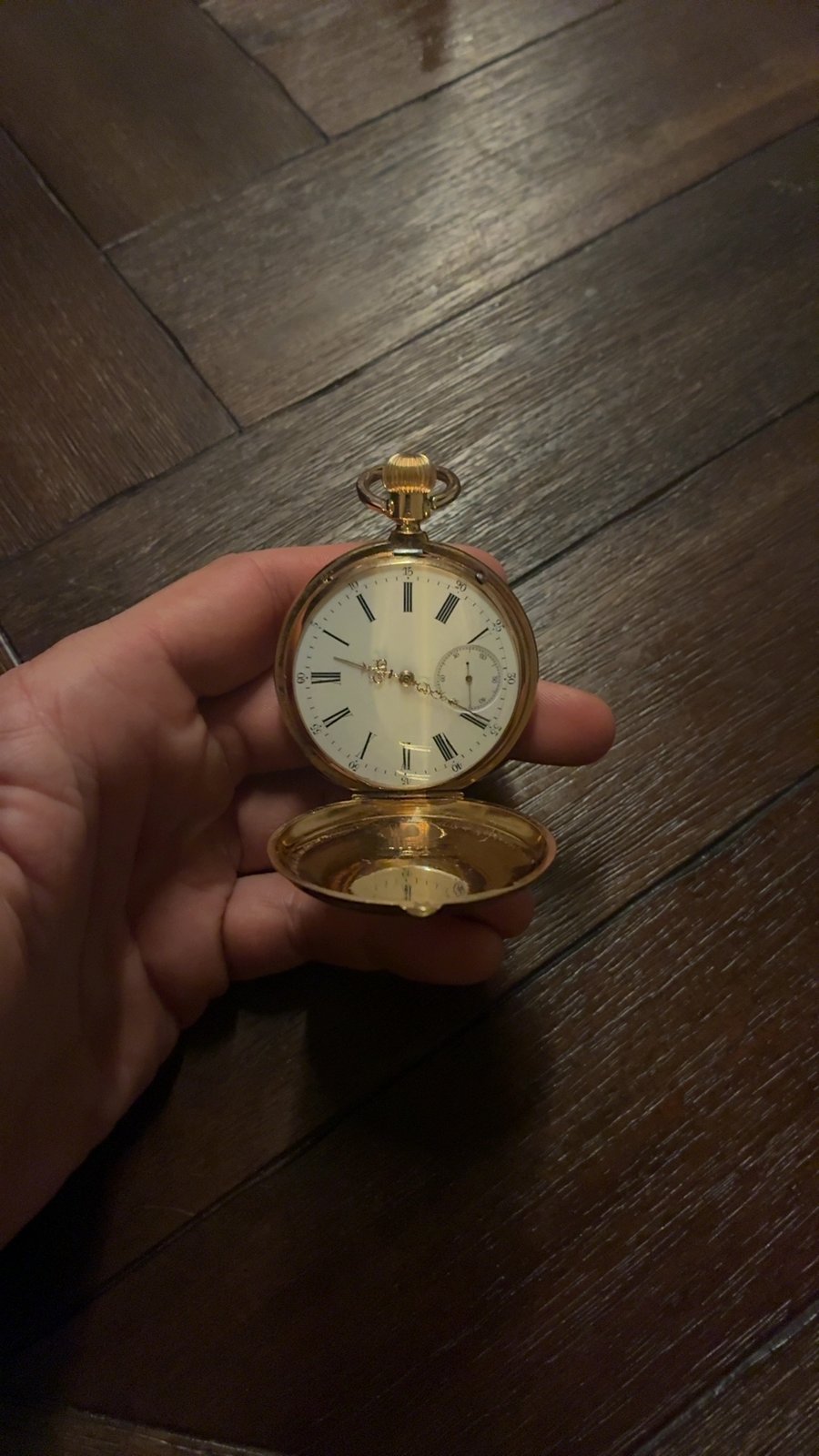 Gold-Tone Open-Face and Half-Hunter Pocket Watch with Calendar and Visible Escapement - view 2