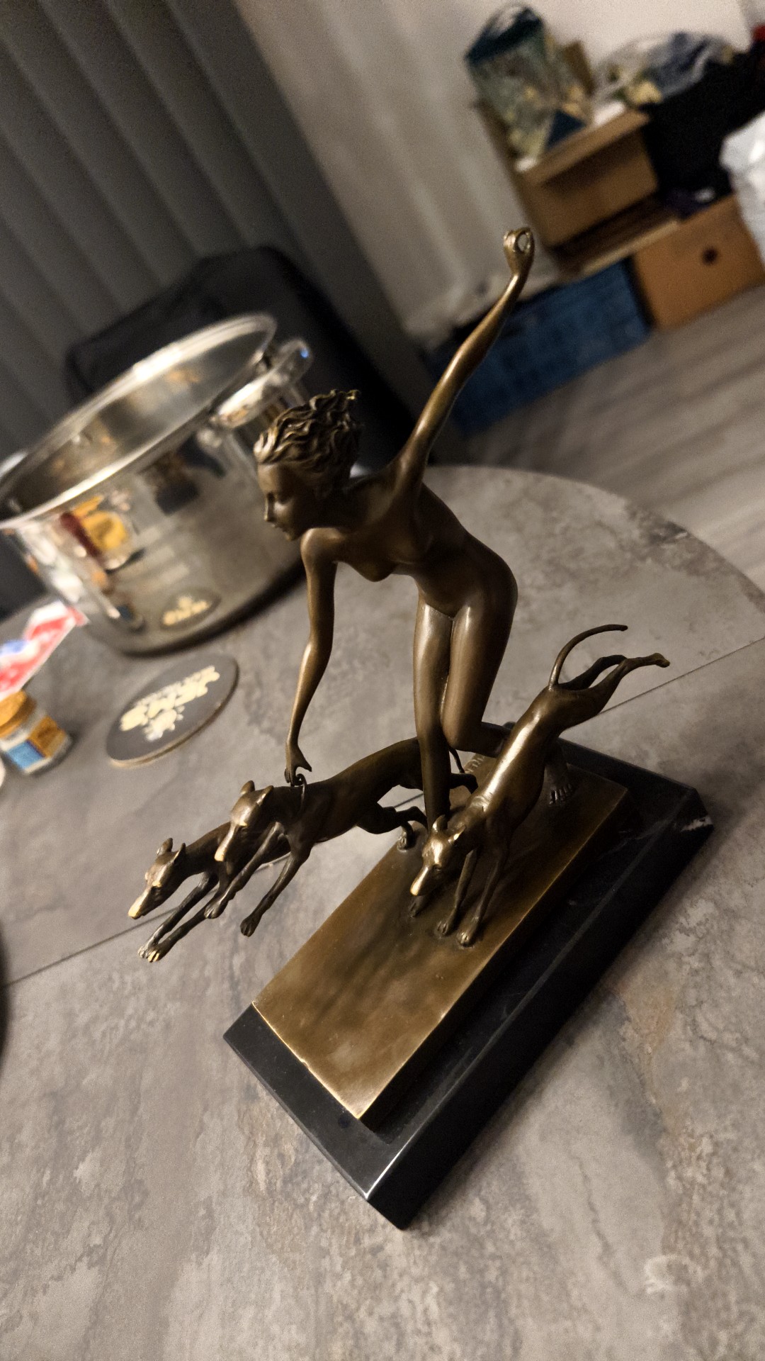 Art Deco Style Bronze Figurine of Diana and Hounds - view 2