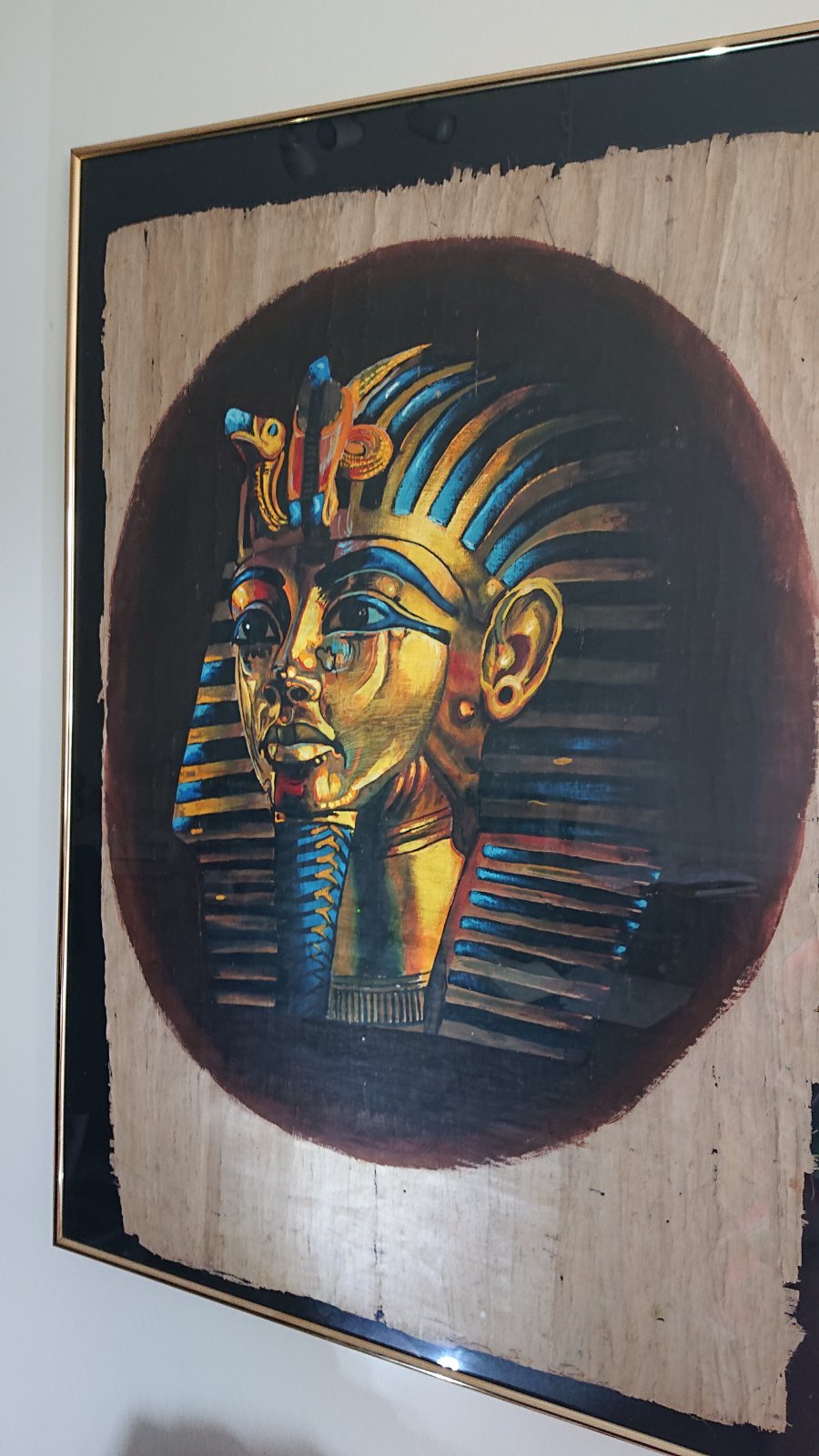 Contemporary Papyrus Painting of Tutankhamun's Mask - art collectible