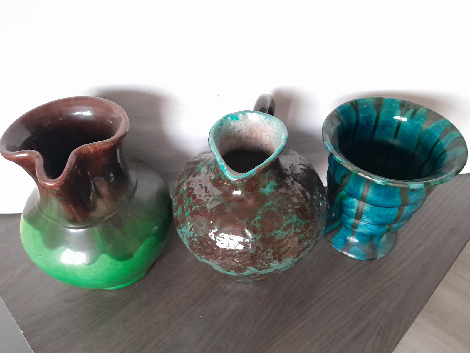Mid-Century Modern Glazed Earthenware Jugs and Vase - view 3