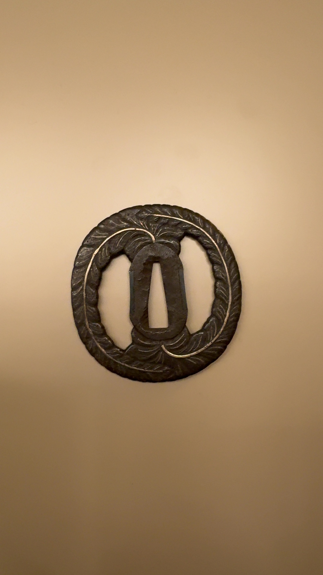 Edo Period Japanese Iron Tsuba with Feather Motif - militaria collectible