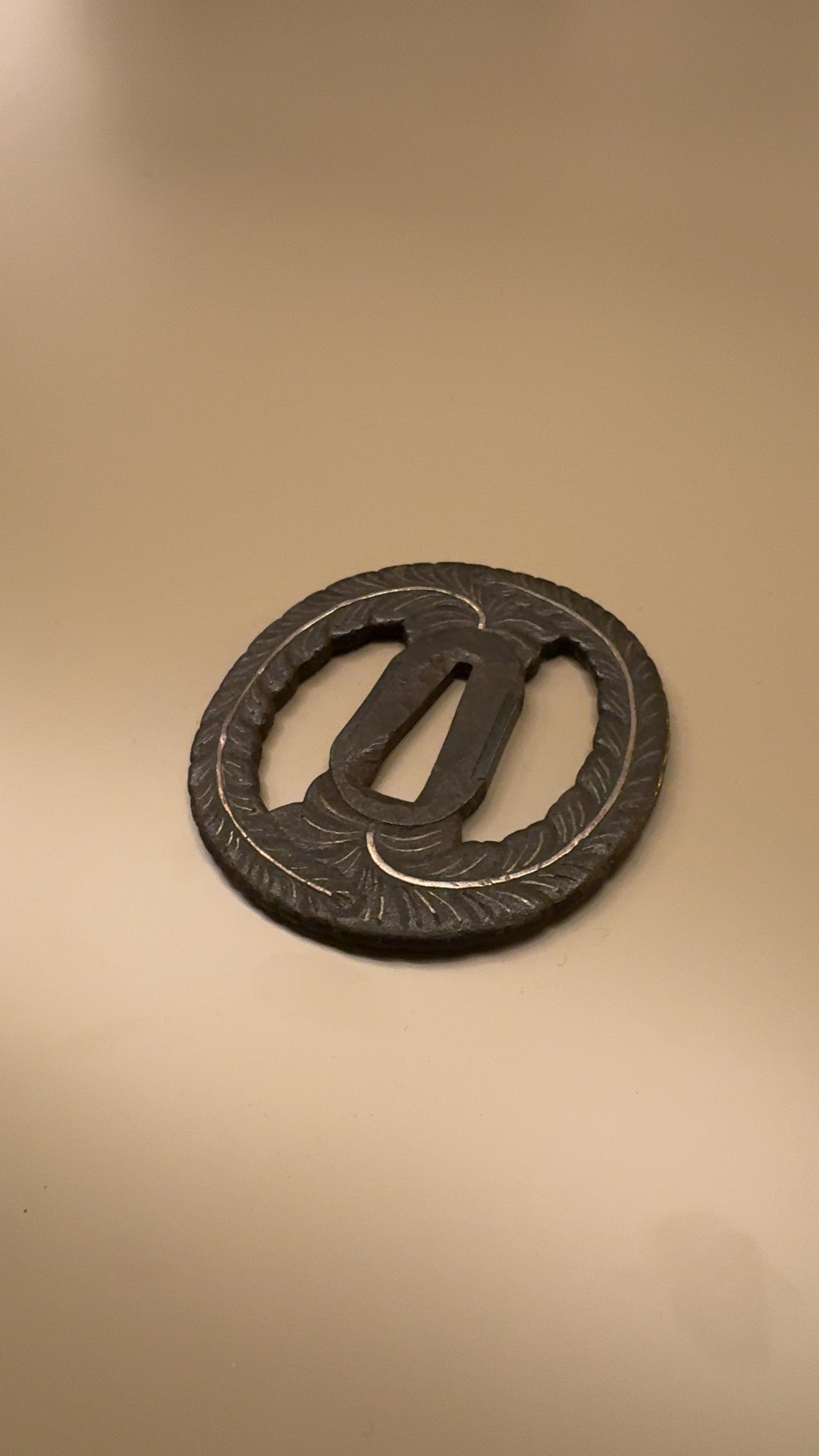Edo Period Japanese Iron Tsuba with Feather Motif - view 2