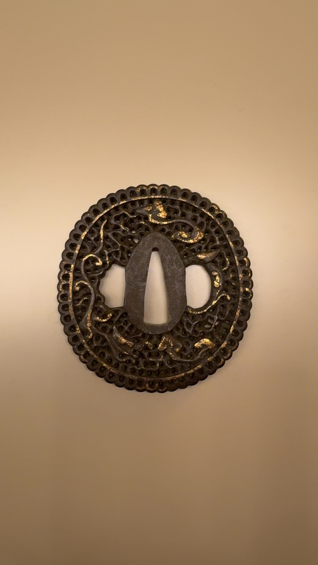 Edo Period Iron Sukashi Tsuba with Gold Inlay - view 2