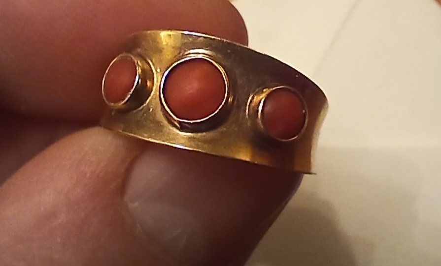 Mid-20th Century Gold Ring with Coral Cabochons - jewelry collectible
