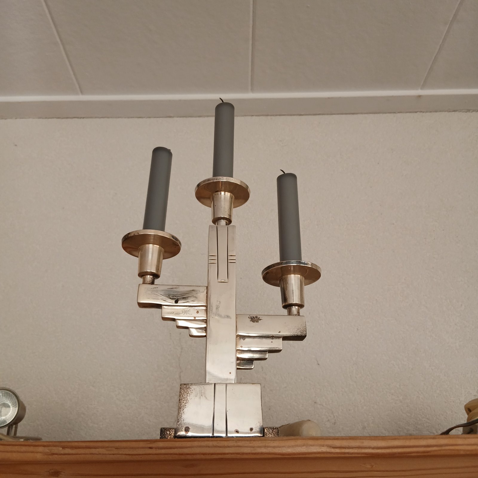 Art Deco Style Silver-Plated Three-Light Candelabrum