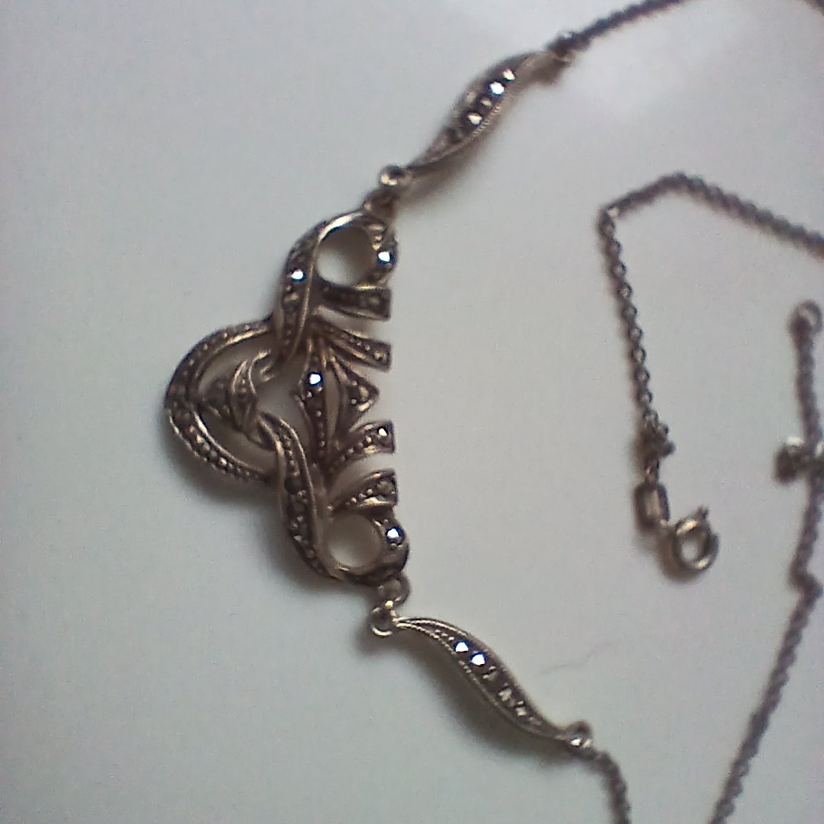 Art Deco Style Marcasite Sterling Silver Necklace - view 2