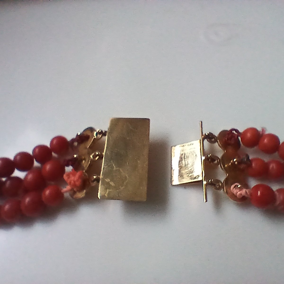 Triple-Strand Coral Bead Necklace with Gold-Tone Box Clasp - view 2