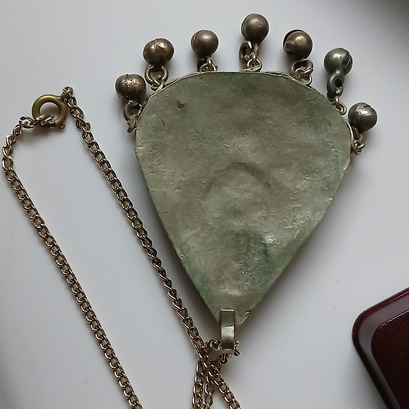 Tribal-Inspired Metal Pendant Necklace with Cabochon 'Stones' - view 2