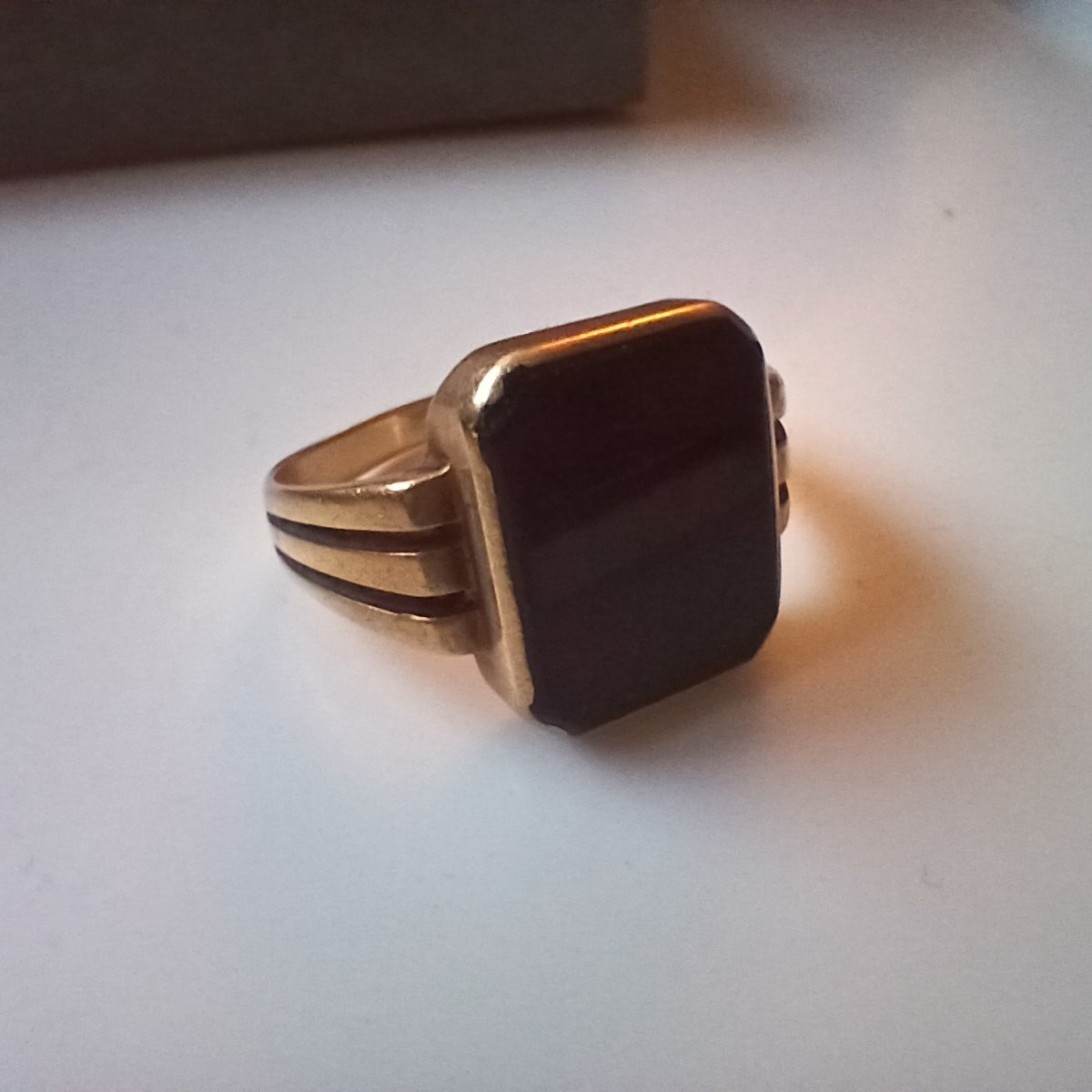 Gentleman's Gold-Tone Signet Ring with Dark Inlay - view 2