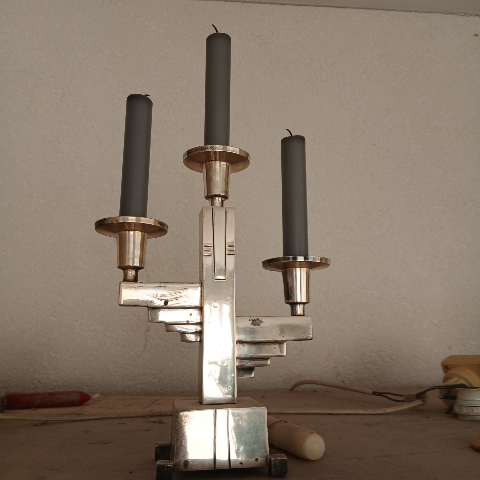 Art Deco Style Silver-Plated Three-Light Candelabrum - view 2