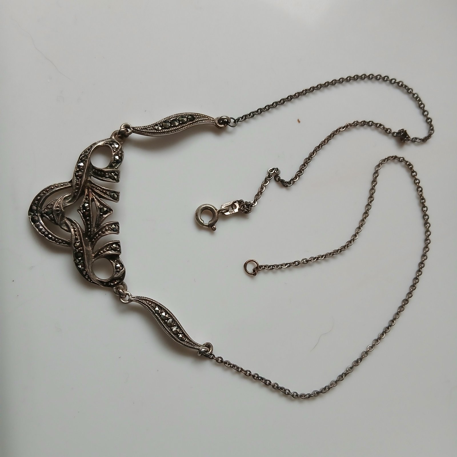 Art Deco Style Marcasite Sterling Silver Necklace - view 3