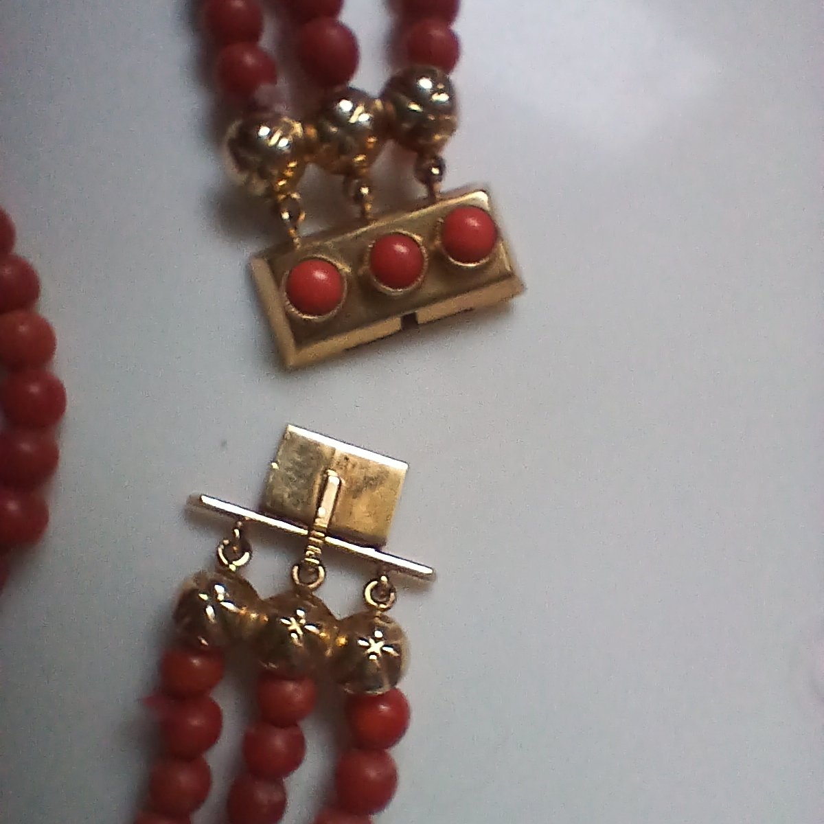 Triple-Strand Coral Bead Necklace with Gold-Tone Box Clasp - view 3