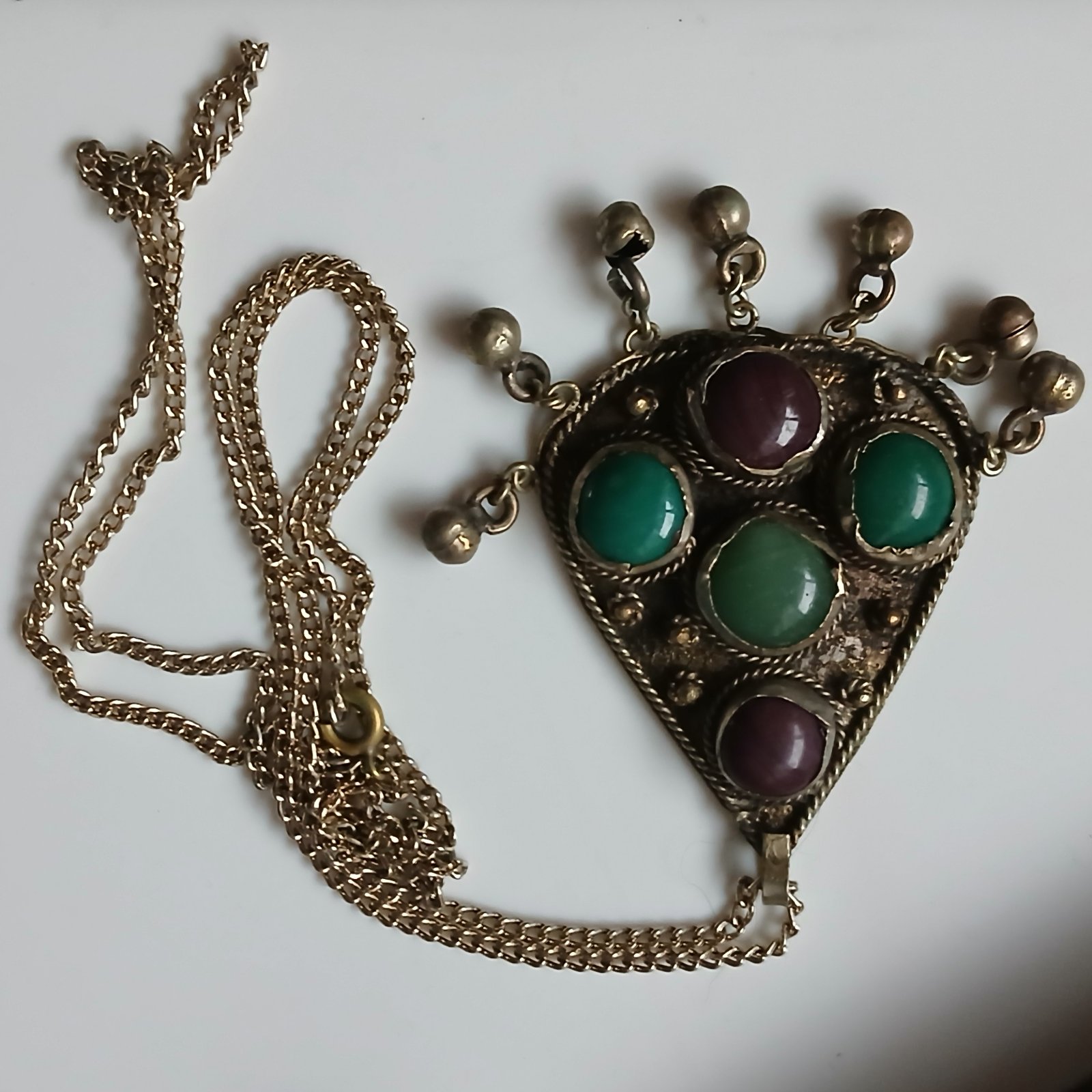 Tribal-Inspired Metal Pendant Necklace with Cabochon 'Stones' - view 3