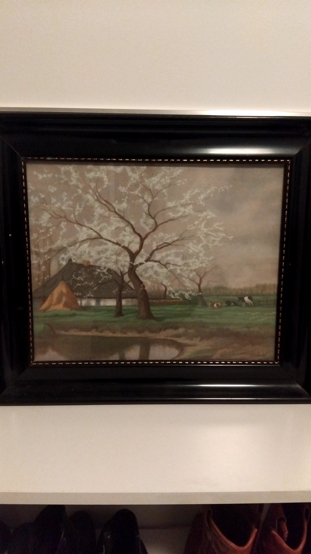 Pastoral Landscape with Thatched Cottage and Flowering Tree - art collectible
