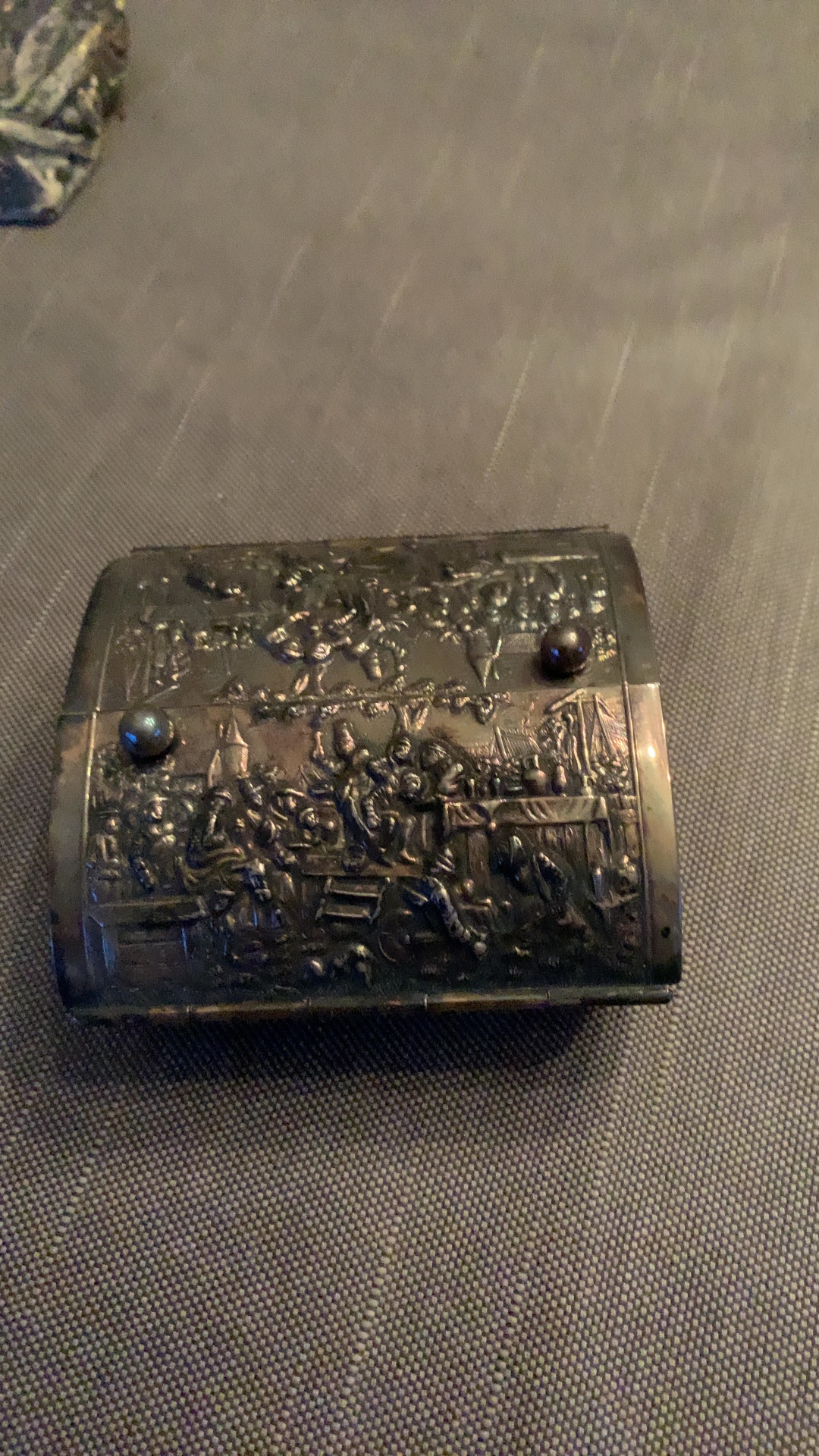 Repoussé Metal Box with Dutch Master Scene - decorative collectible