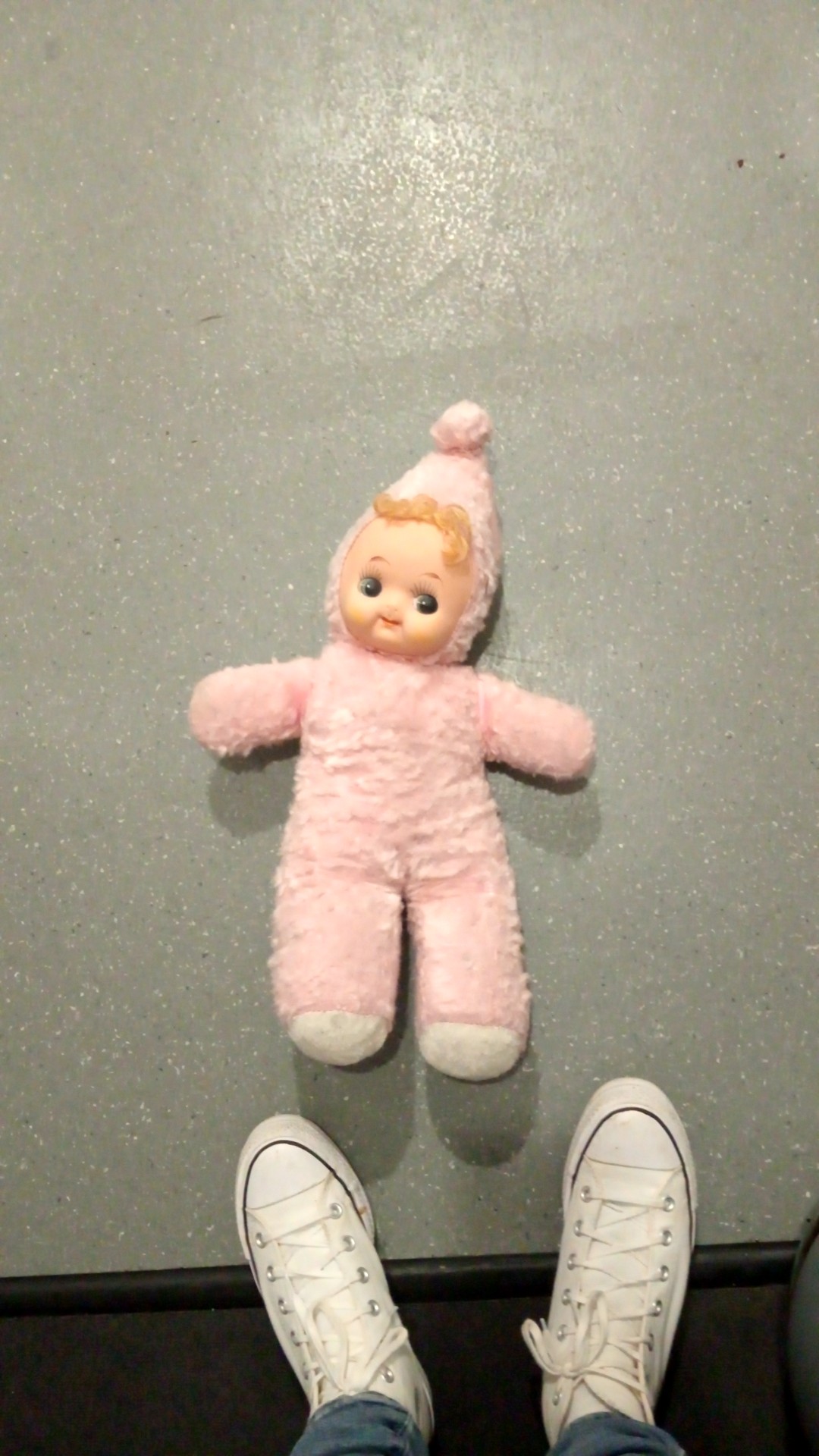 Vintage Chubby Baby Doll in Pink Chenille Bunting