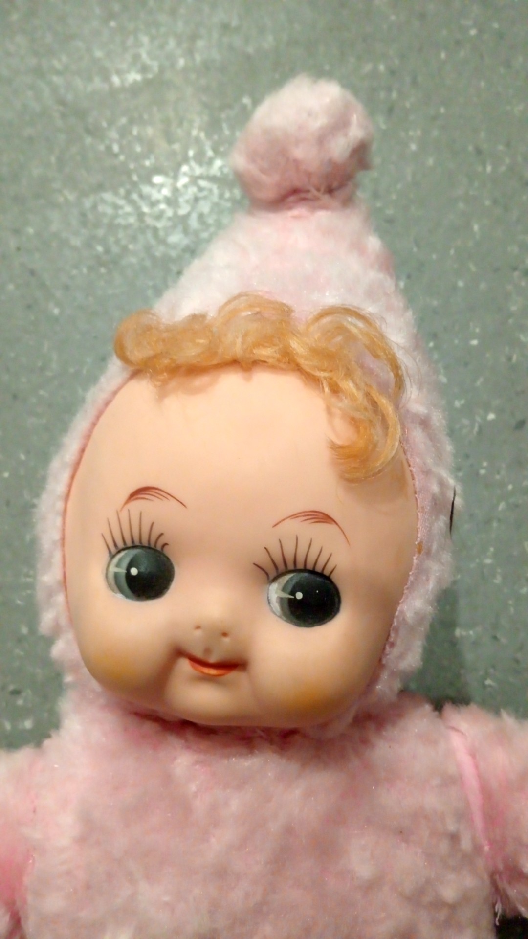 Vintage Chubby Baby Doll in Pink Chenille Bunting - view 2