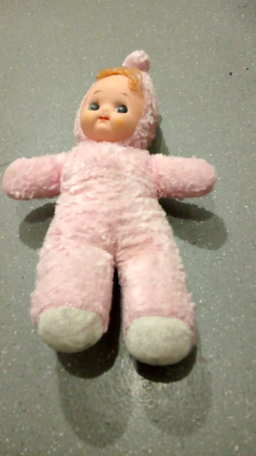Vintage Chubby Baby Doll in Pink Chenille Bunting - view 3
