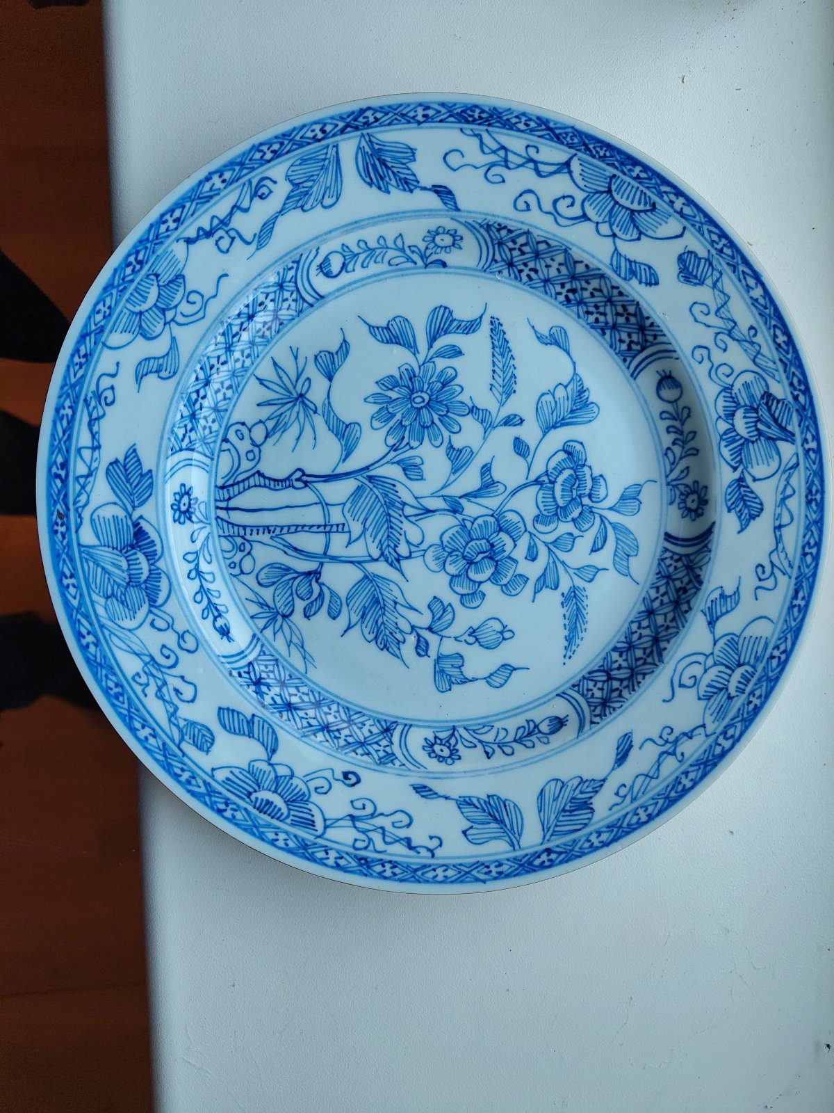 Blue and White Floral Export-Style Porcelain Plate - asian collectible