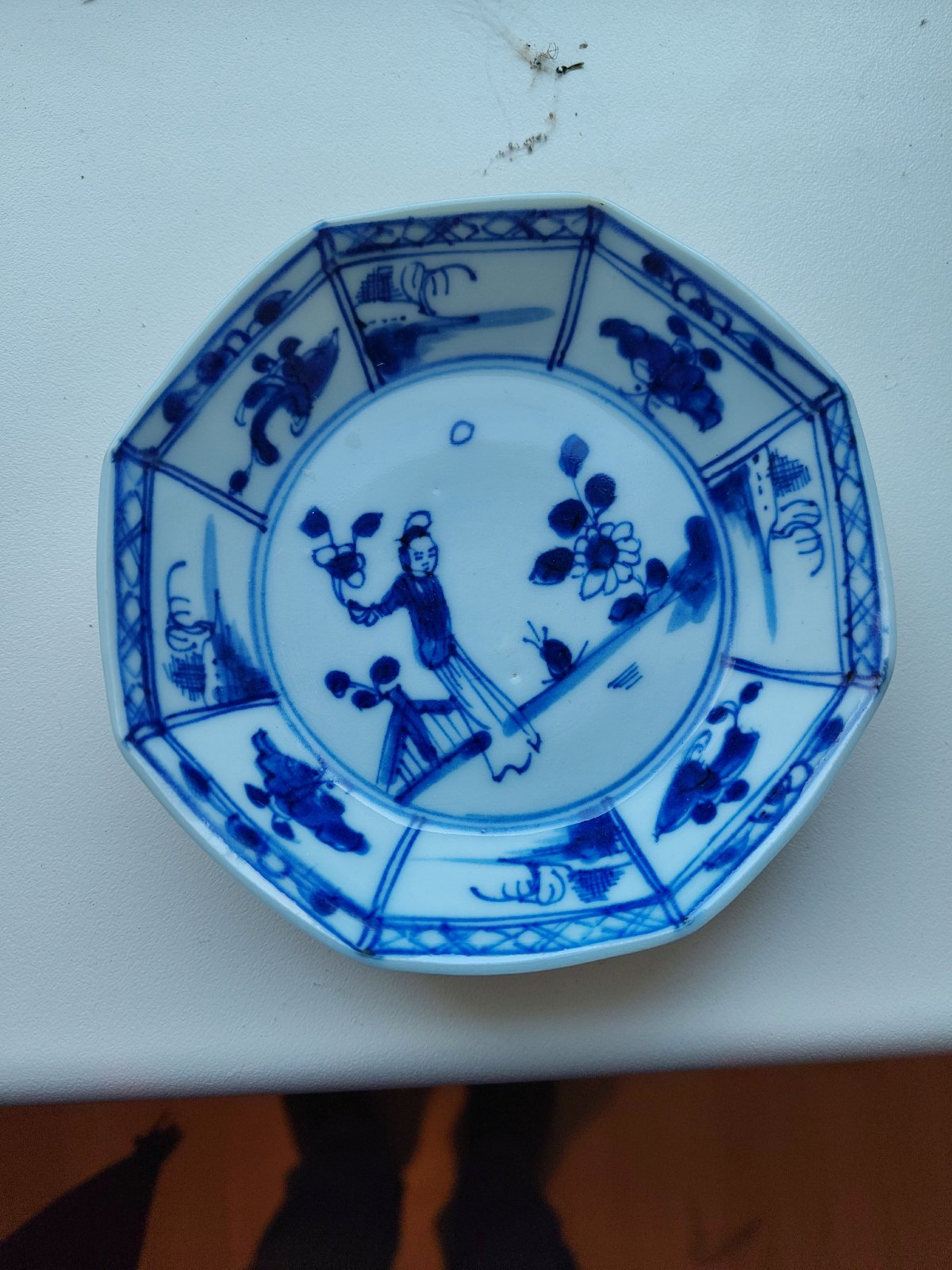 Octagonal Blue and White Porcelain Saucer - asian collectible