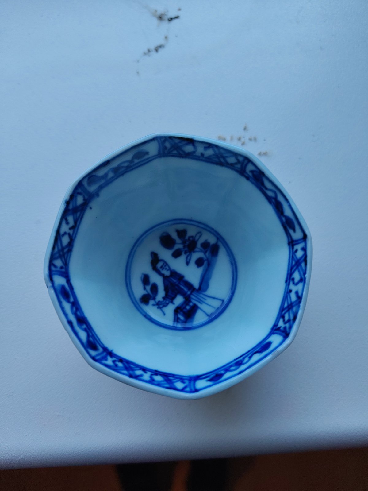 Octagonal Blue and White Porcelian Tea Bowl - asian collectible