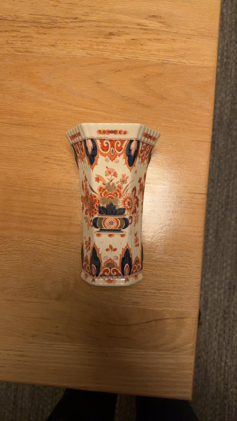 Delft-style Polychrome Hexagonal Vase in Imari Palette