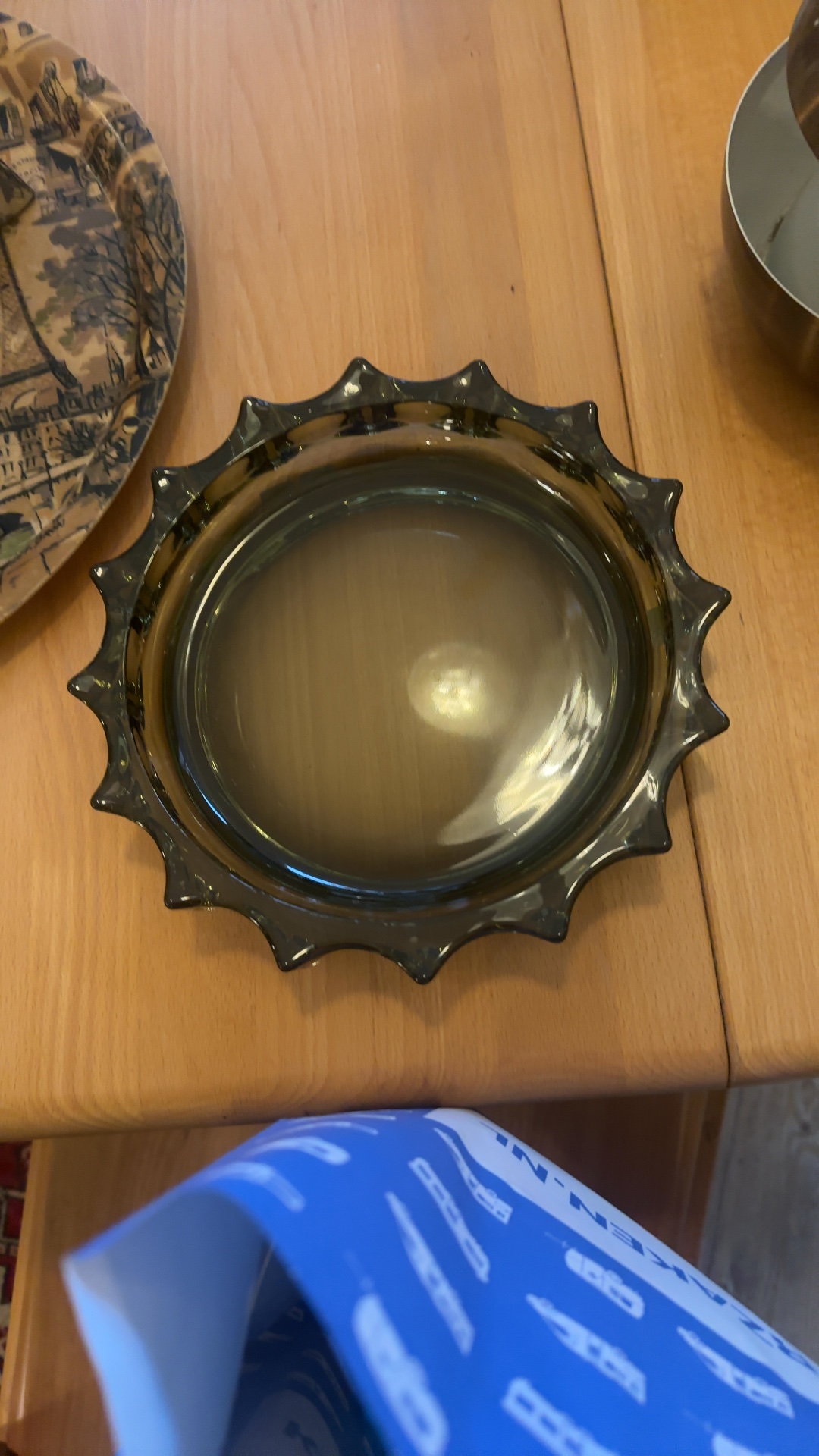 Vintage Smoked Glass Decorative Tray or Bowl - decorative collectible