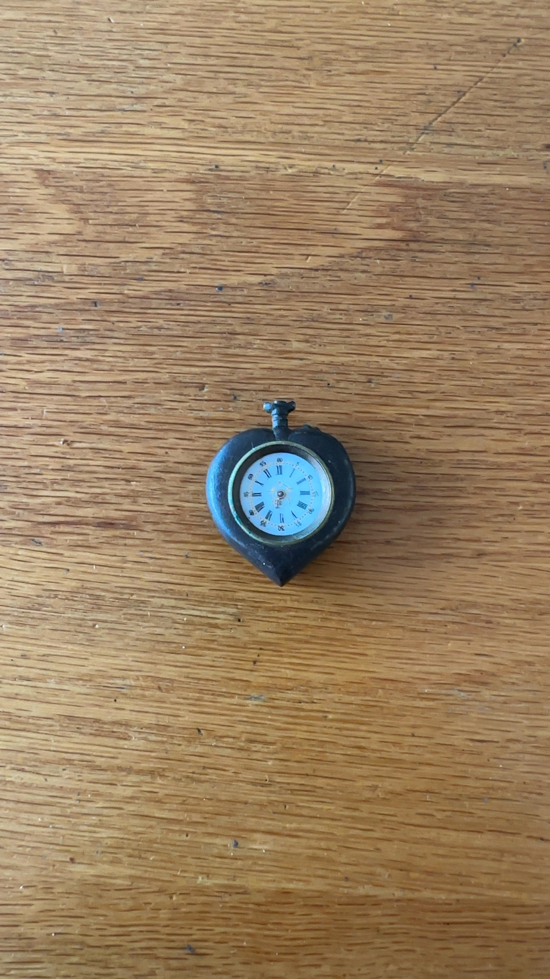 Gunmetal Heart-Shaped Pin-Set Pendant Watch - view 1