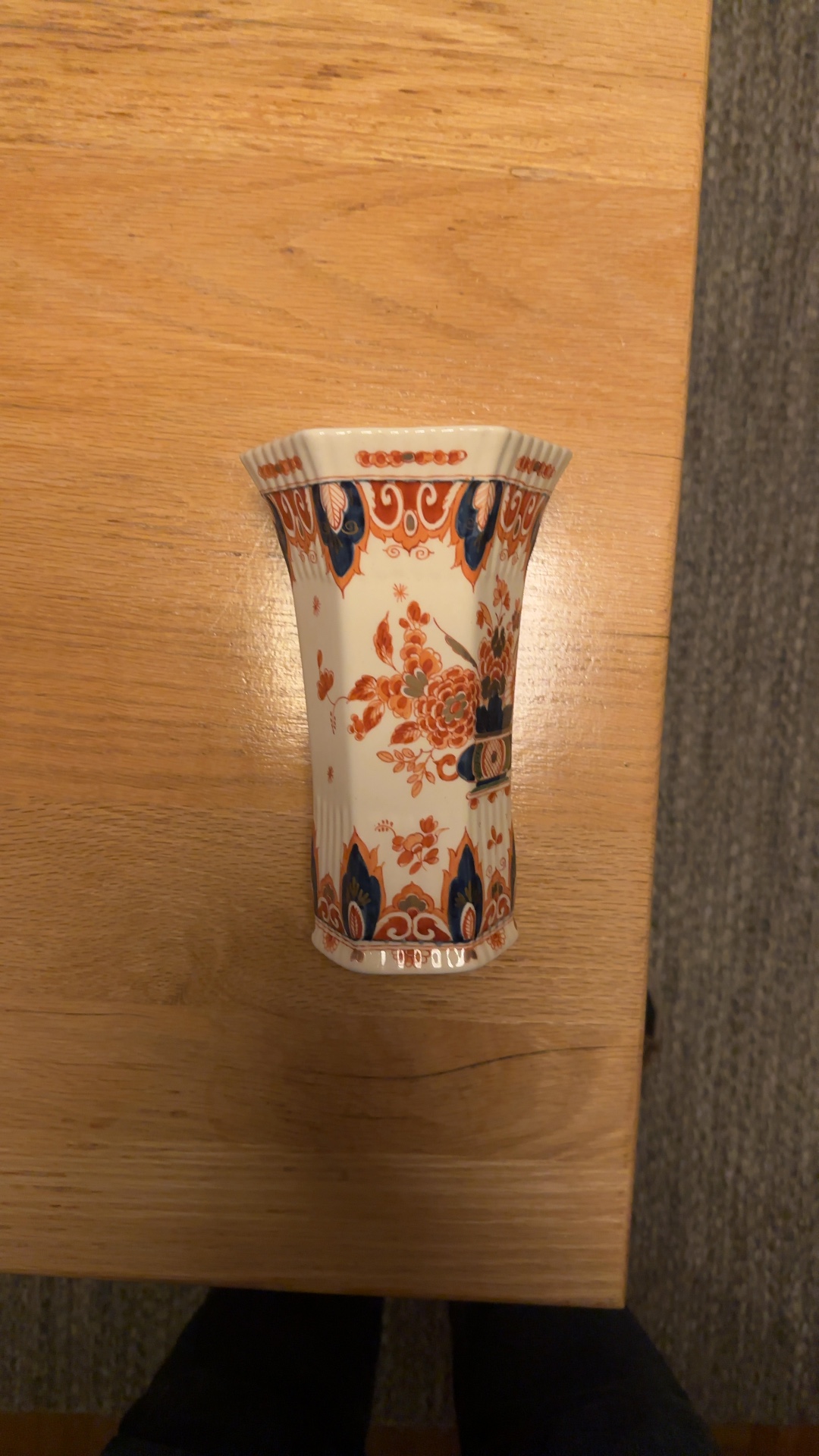 Delft-style Polychrome Hexagonal Vase in Imari Palette - view 2