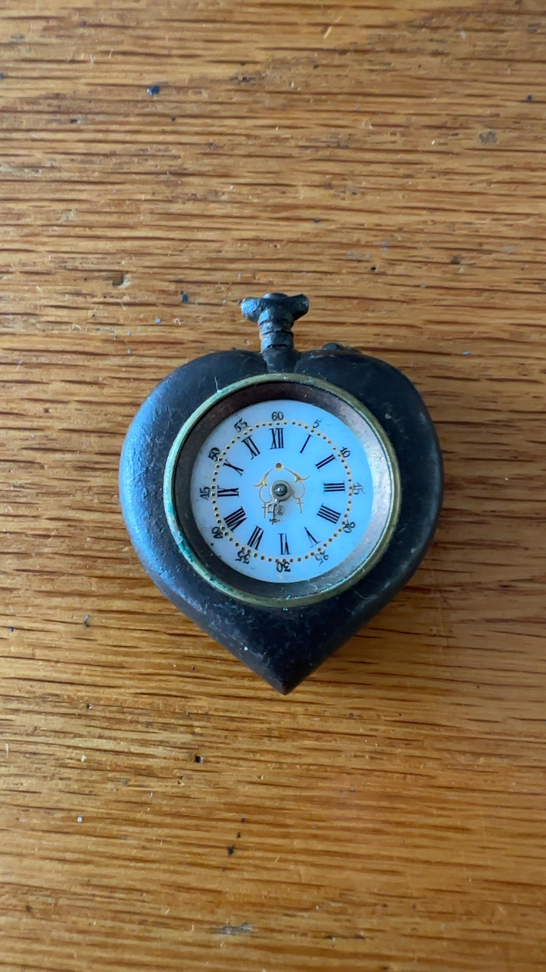 Gunmetal Heart-Shaped Pin-Set Pendant Watch - view 2