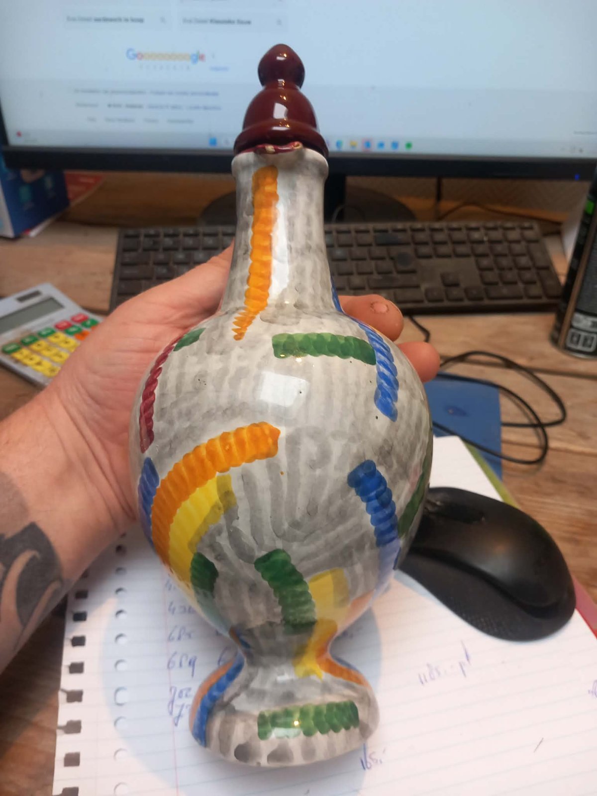 Eva Zeisel Schramberg Keramik Pitcher - 'Mondrian' Decor (Liqueur Jug) - view 1