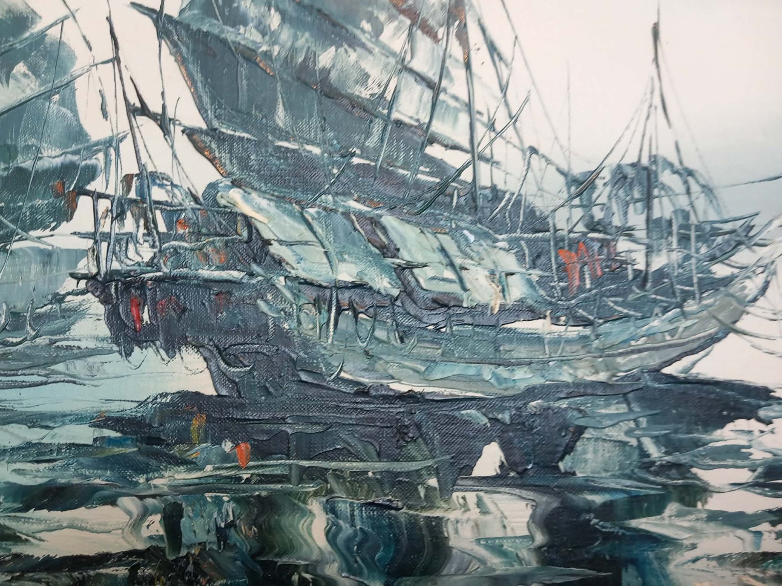 Chinese Export School Impasto Maritime Painting - view 3
