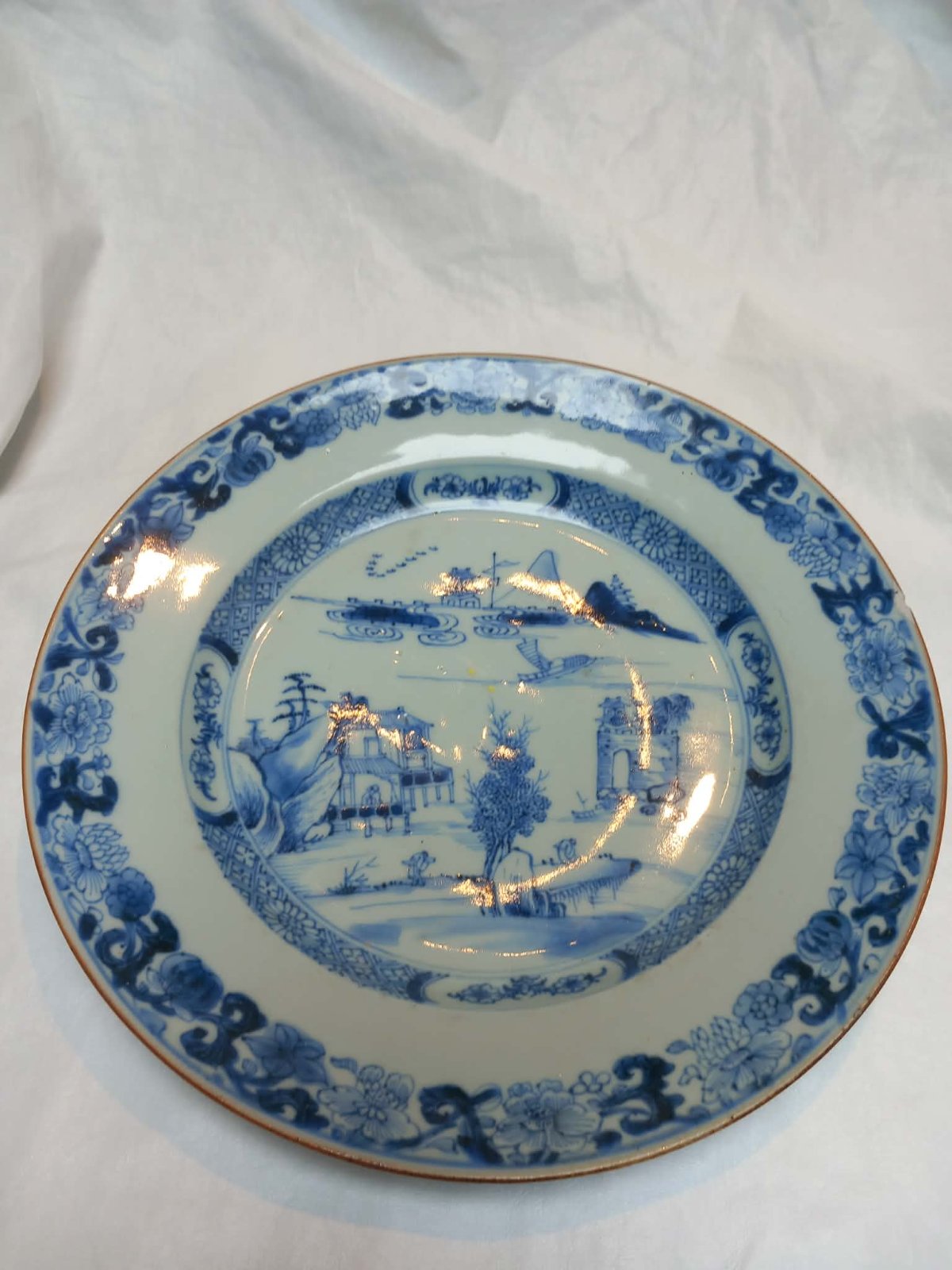 Chinese Export Blue and White Porcelain Plate - view 1