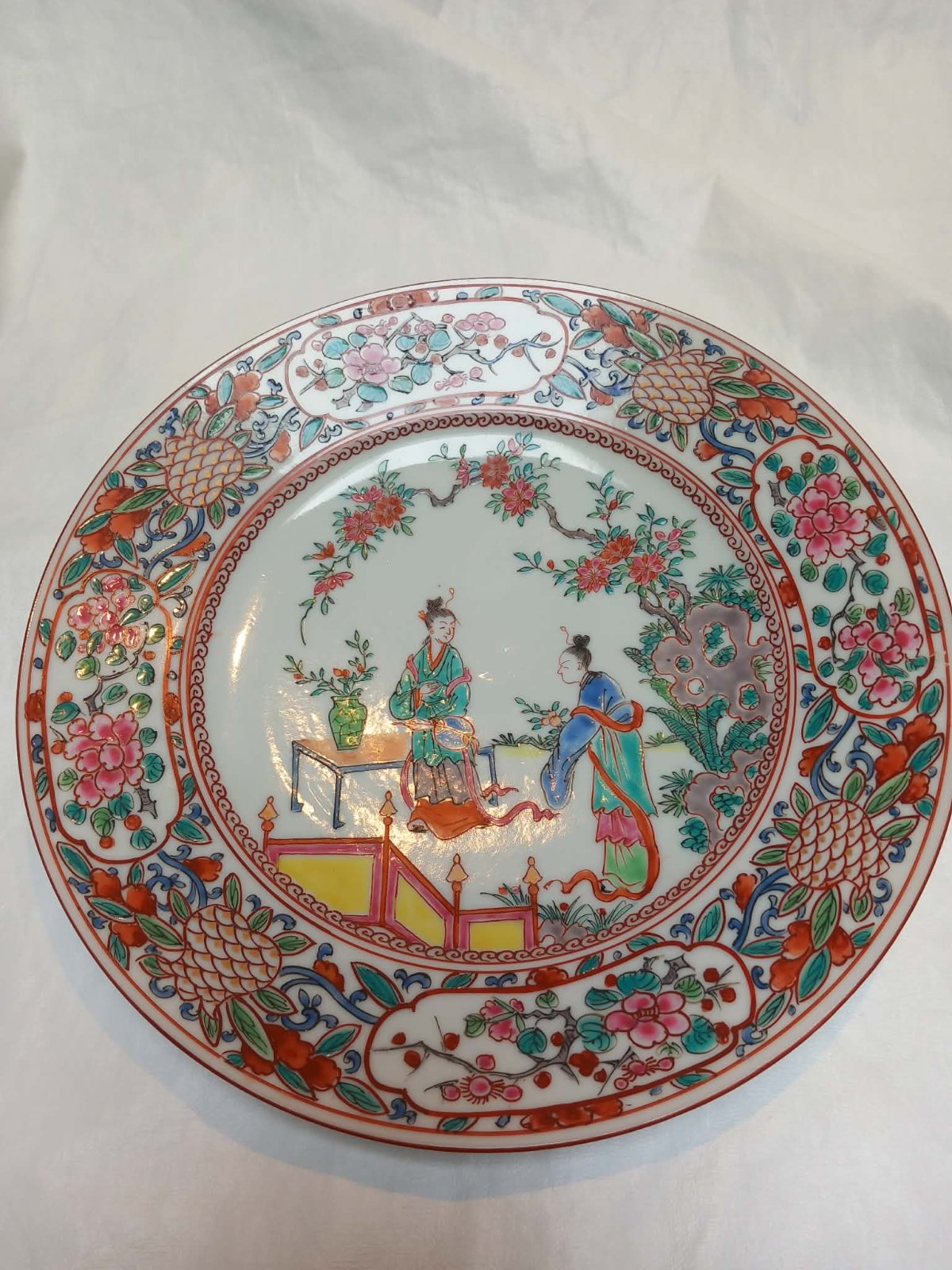Chinese Export Famille Rose Figural Plate - ceramics collectible