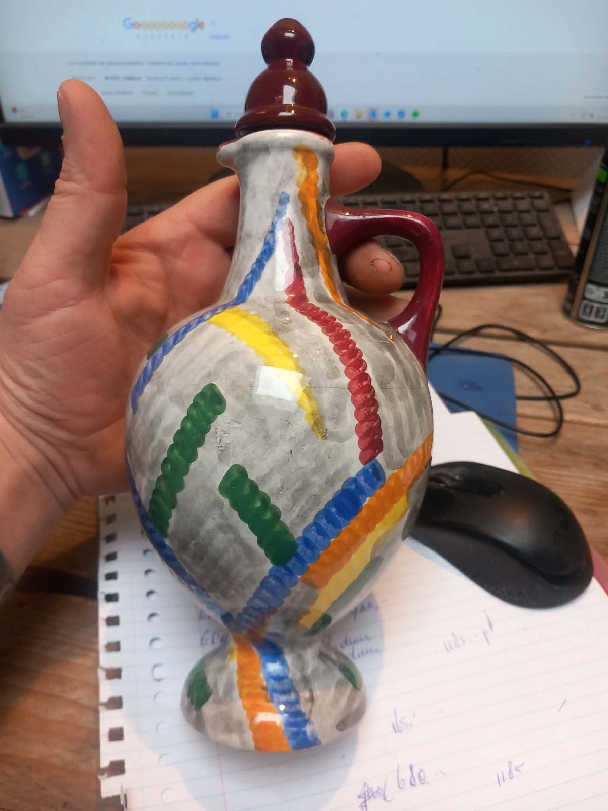 Eva Zeisel Schramberg Keramik Pitcher - 'Mondrian' Decor (Liqueur Jug) - view 2