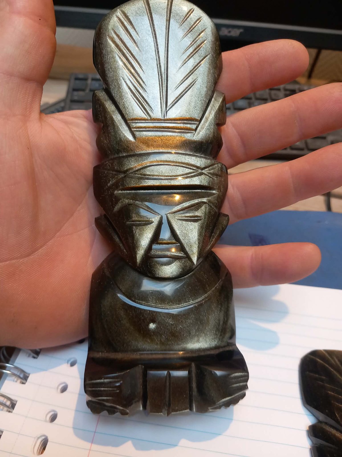 Contemporary Gold Sheen Obsidian Mesoamerican-Style Figurine - view 2