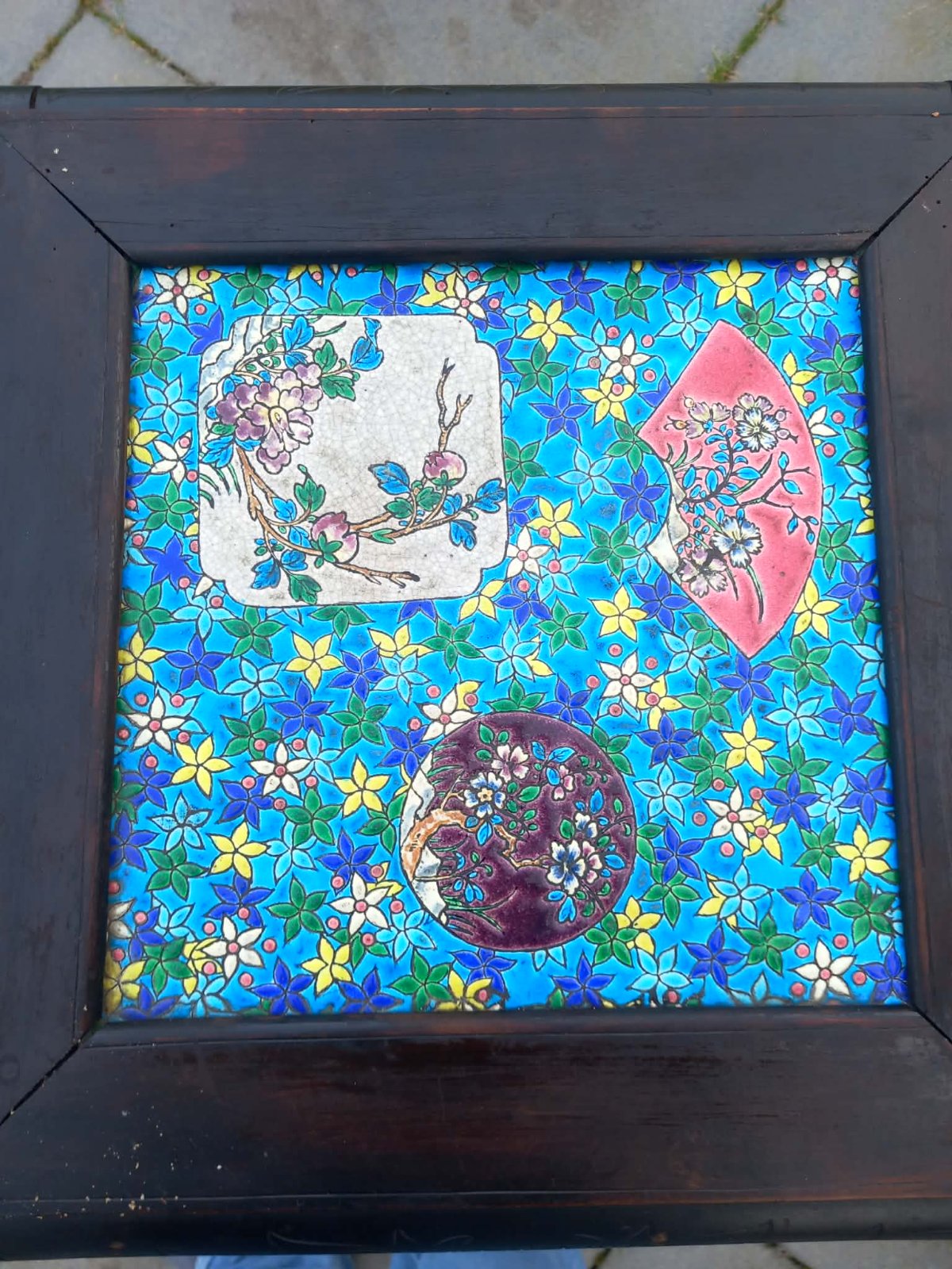 French Japonisme Ebonized Table with Longwy Faience Tiles - view 2